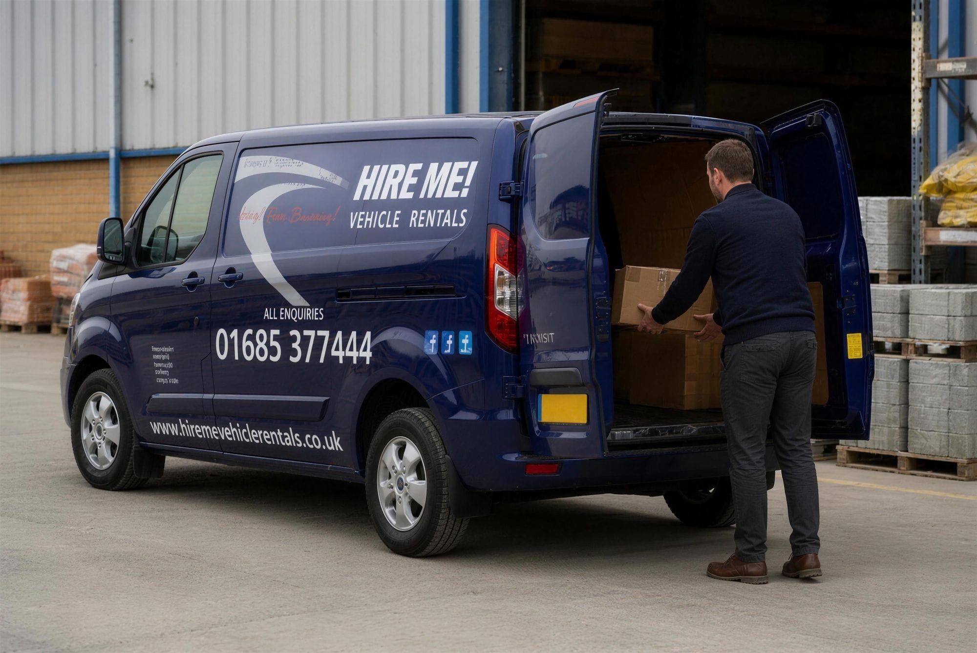 Corporate hire van being loaded for trade use, showing practical van hire options for businesses.